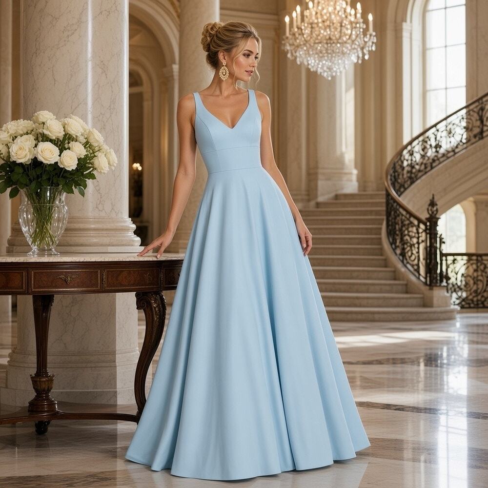 G-53 Ieena for Mac Duggal 48924 Powder Blue Sleeveless Ball Gown– NWT – Size 10